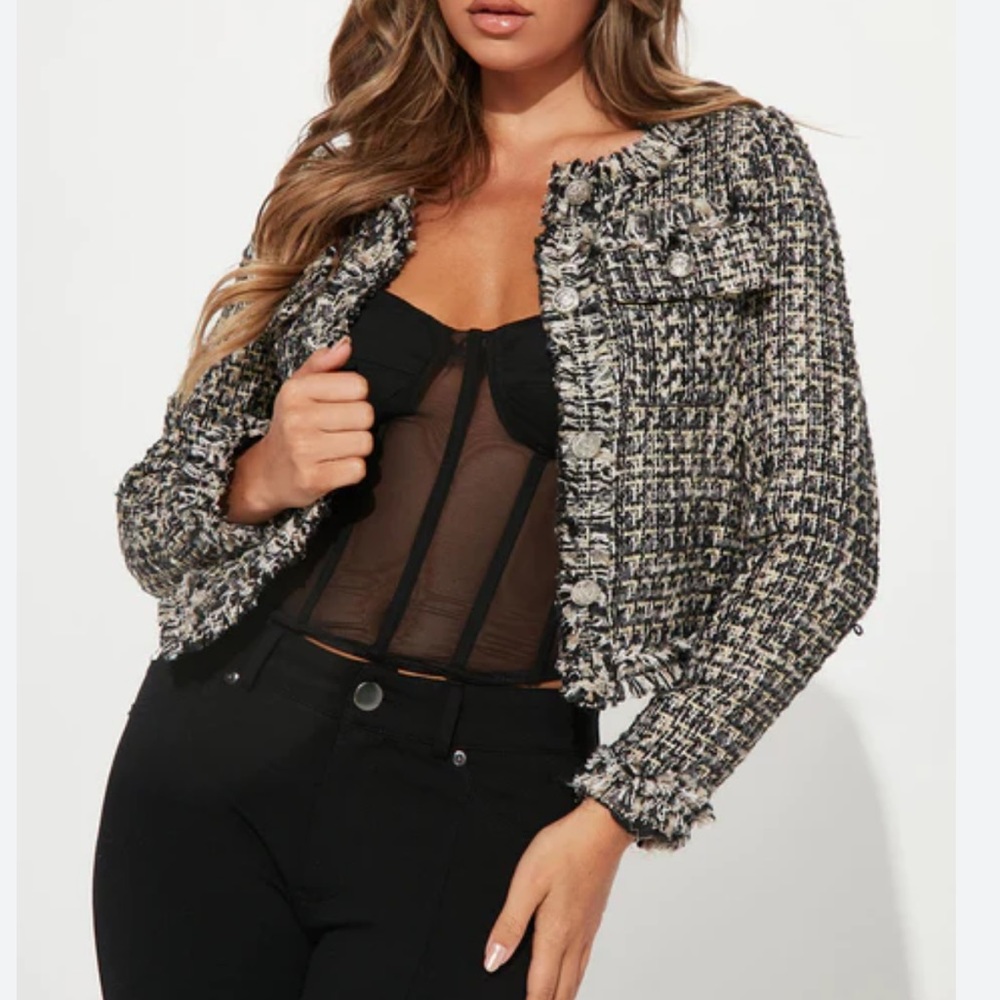 45 PARIS CHIC DESIGNER STYLE FRINGE TRIM GOLD BUTTON JACKET